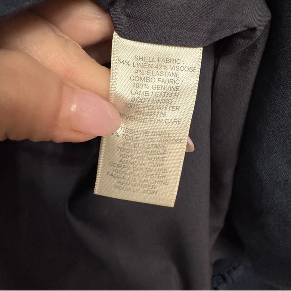 Rebecca Taylor Navy Linen Blend Dress with Lamb Leather Sides & Corset Back 10 - Picture 6 of 9